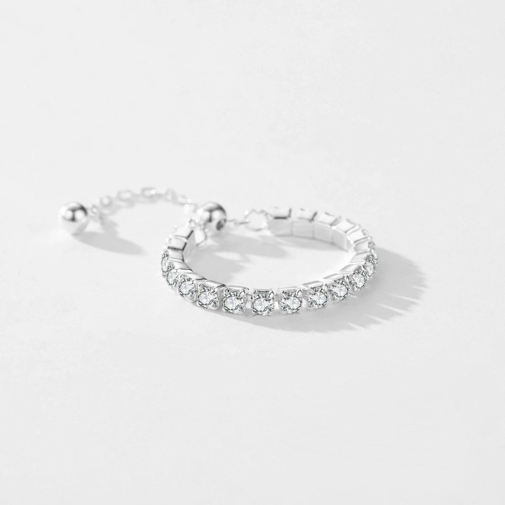 NEW S925 Sterling Silver Cubic Zirconia Gemstone Adjustable Ring